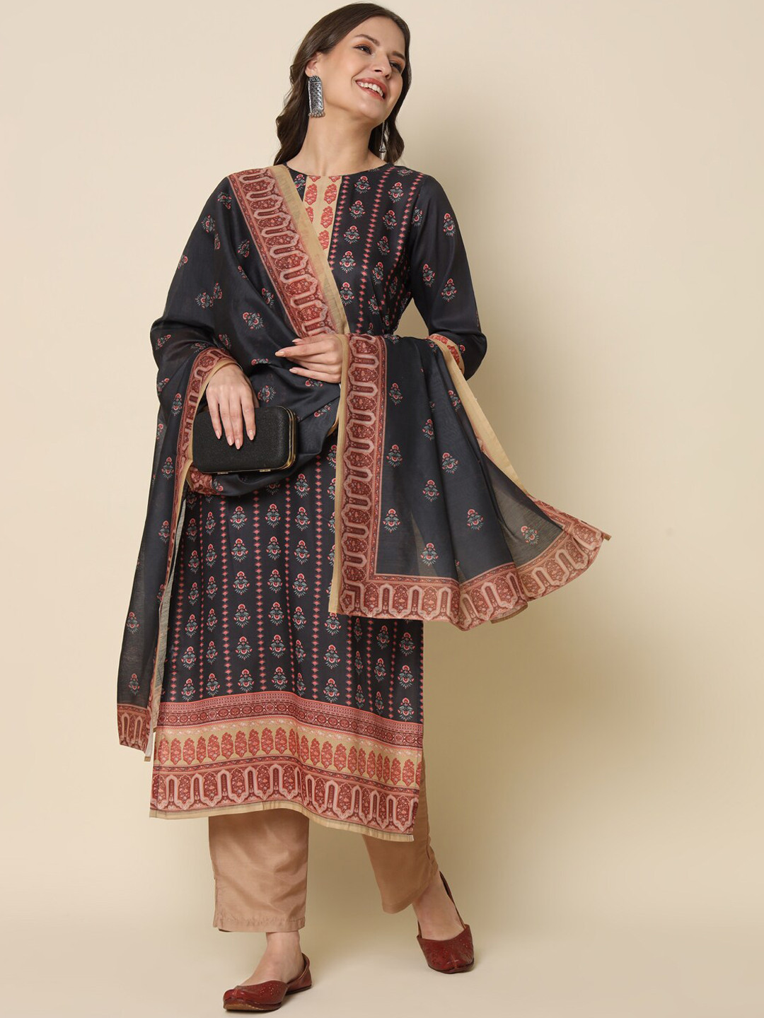 

KALINI Ethnic Motifs Printed Regular Kurta With Trousers & Dupatta, Grey