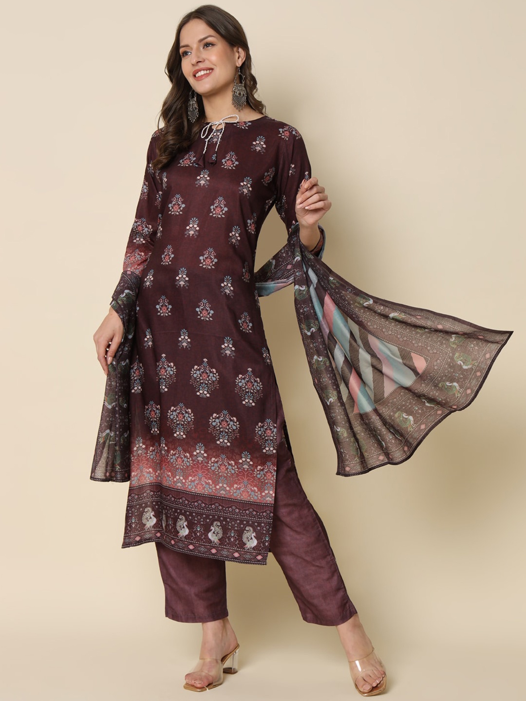 

KALINI Ethnic Motifs Printed Regular Kurta With Trousers & Dupatta, Purple