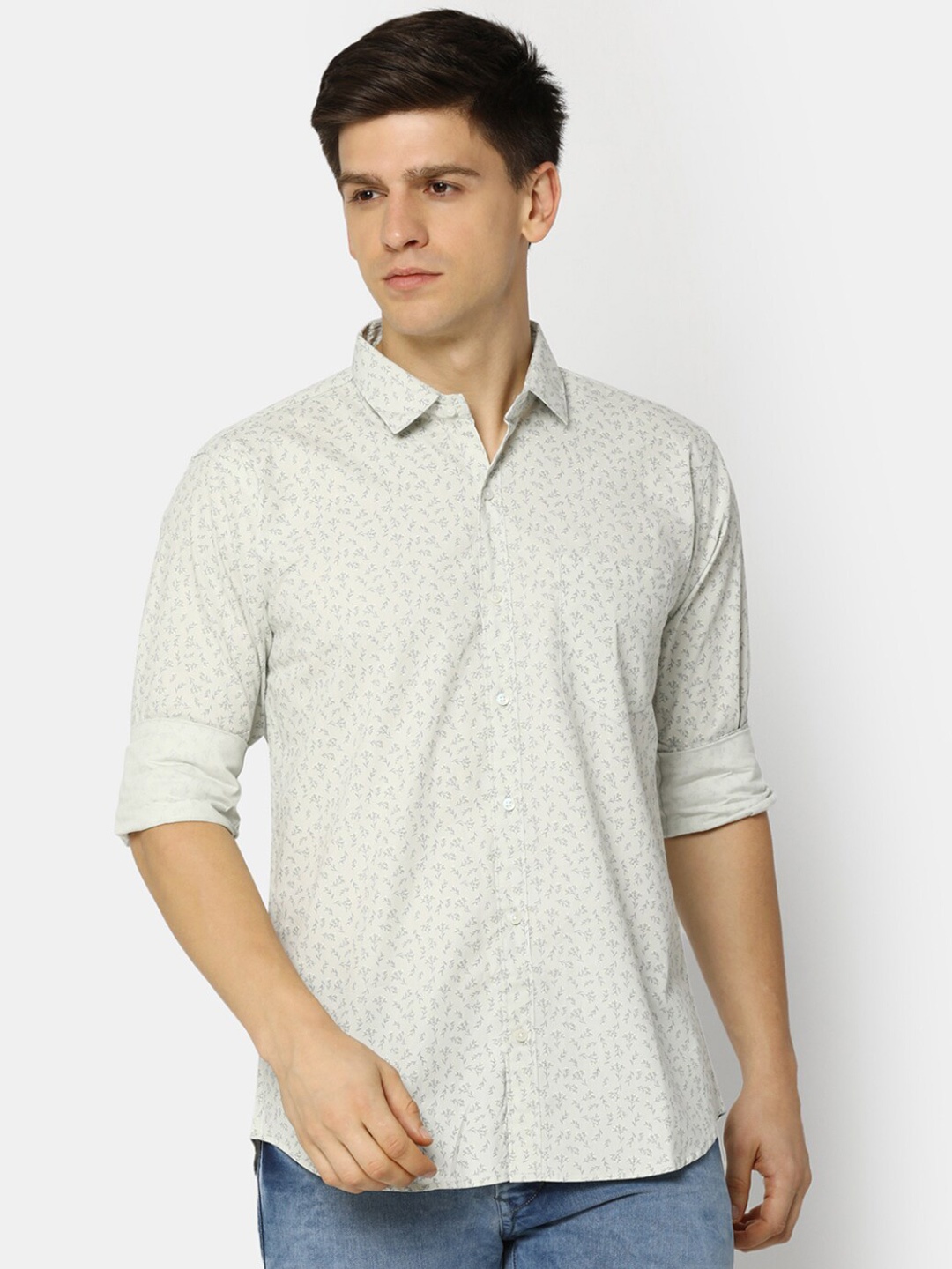

V-Mart Floral Printed Cotton Casual Shirt, Green
