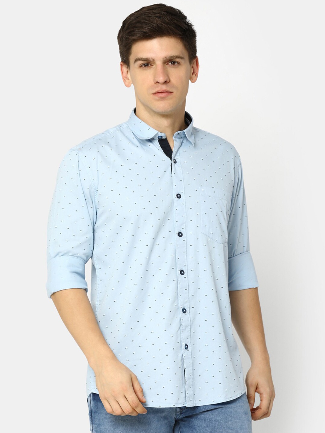 

V-Mart Opaque Printed Cotton Casual Shirt, Blue