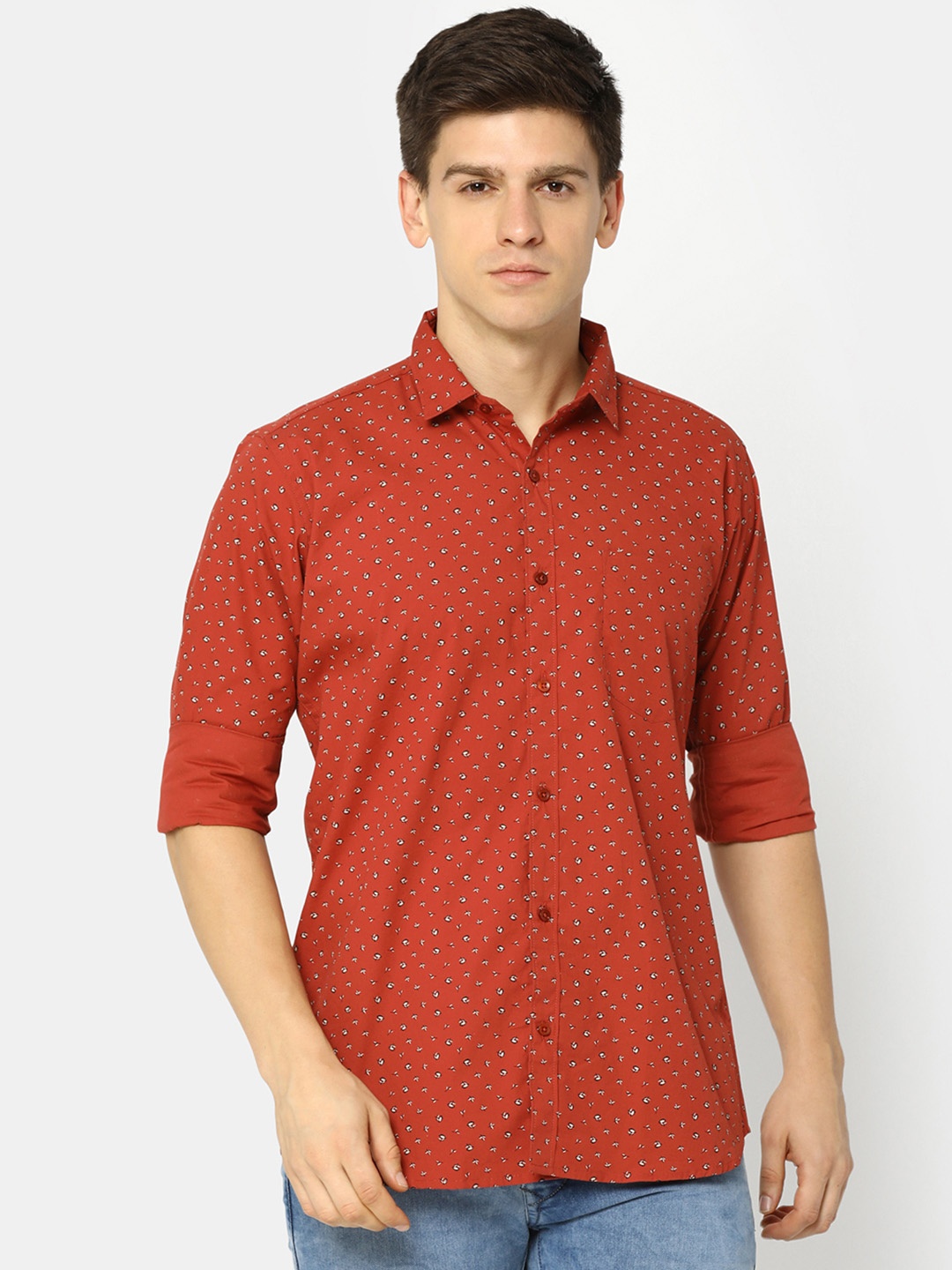 

V-Mart Men Rust Opaque Printed Casual Shirt