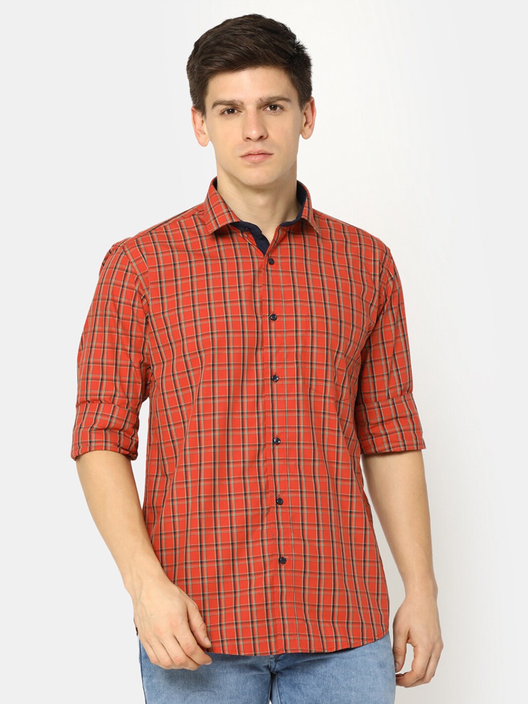 

J White by Vmart Tartan Checked Cotton Formal Shirt, Red