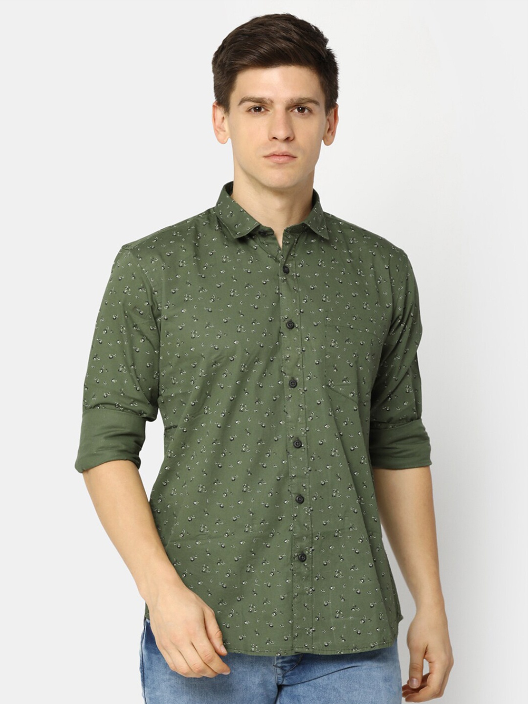 

V-Mart Floral Opaque Printed Cotton Casual Shirt, Green