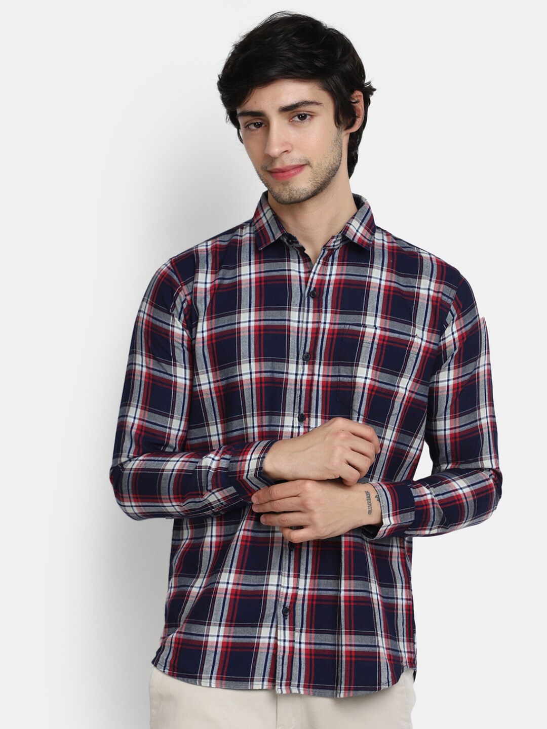 

V-Mart Tartan Checks Opaque Cotton Casual Shirt, Red