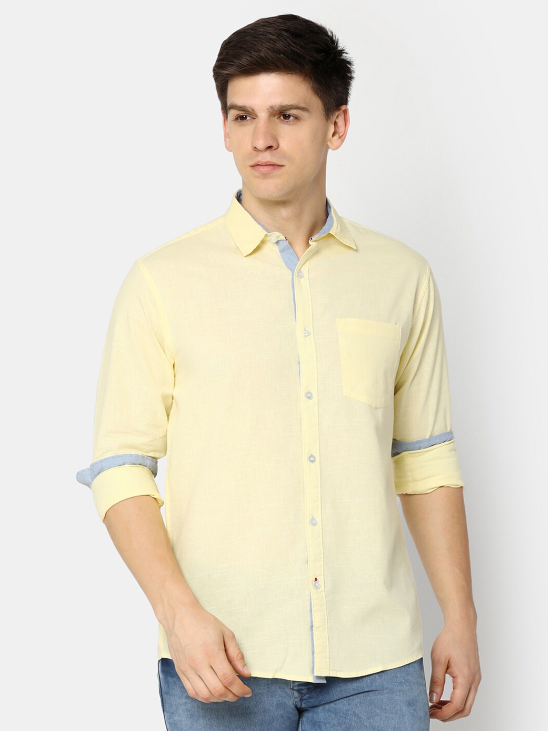 

V-Mart Spread Collar Opaque Cotton Casual Shirt, Yellow