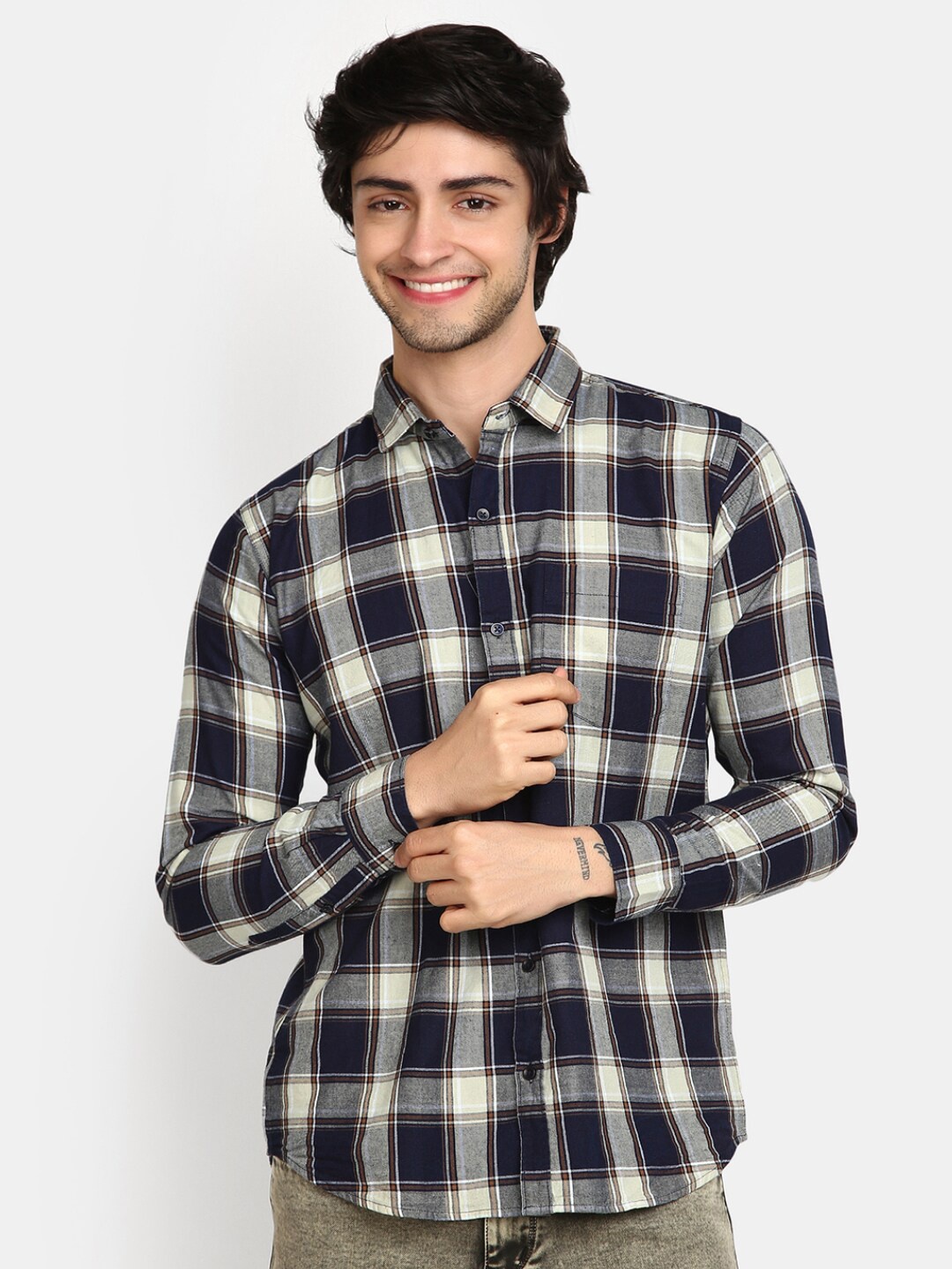 

V-Mart Tartan Checks Opaque Cotton Casual Shirt, Brown