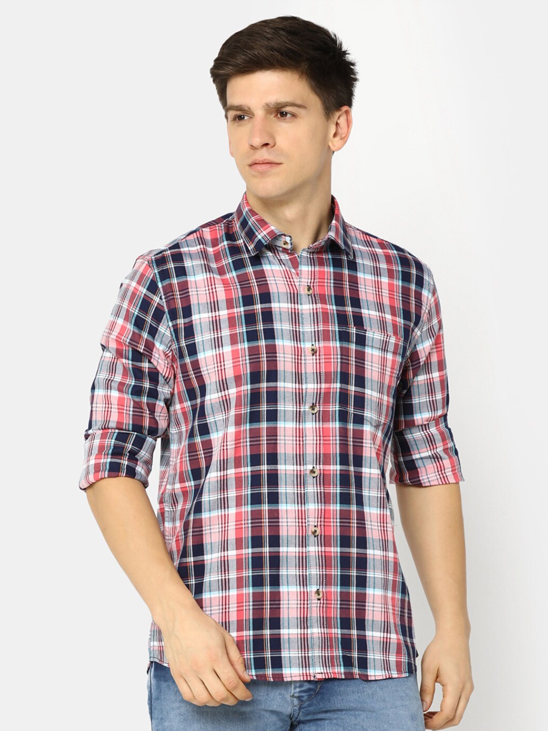 

V-Mart Tartan Checked Cotton Casual Shirt, Pink