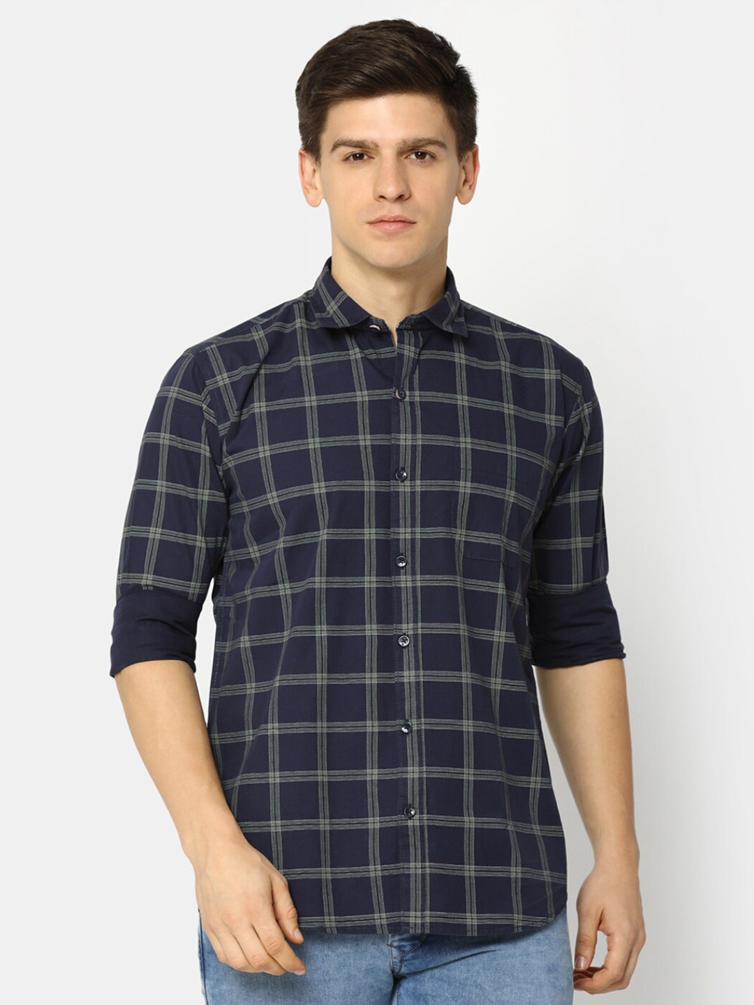 

V-Mart Tartan Checks Opaque Cotton Casual Shirt, Blue