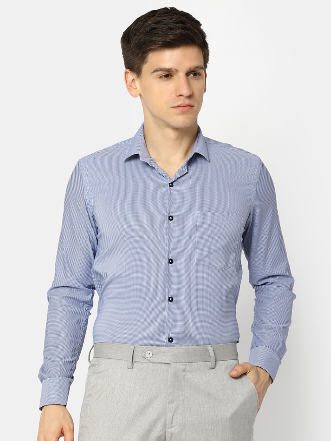 

J White by Vmart Micro Checked Cotton Formal Shirt, Blue