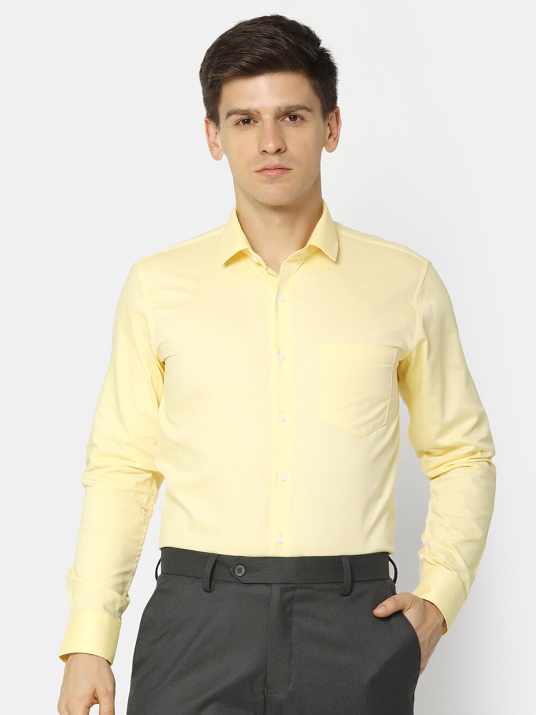 

J White by Vmart Spread Collar Cotton Formal Shirt, Yellow