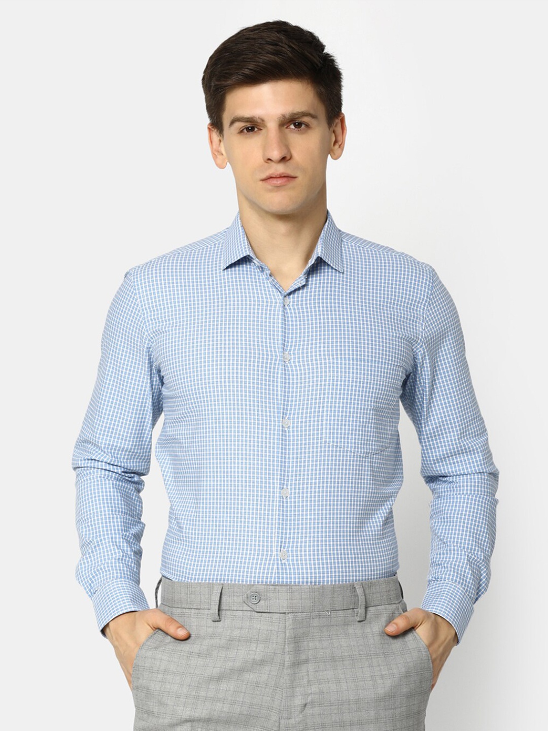 

J White by Vmart Micro Checked Cotton Formal Shirt, Blue