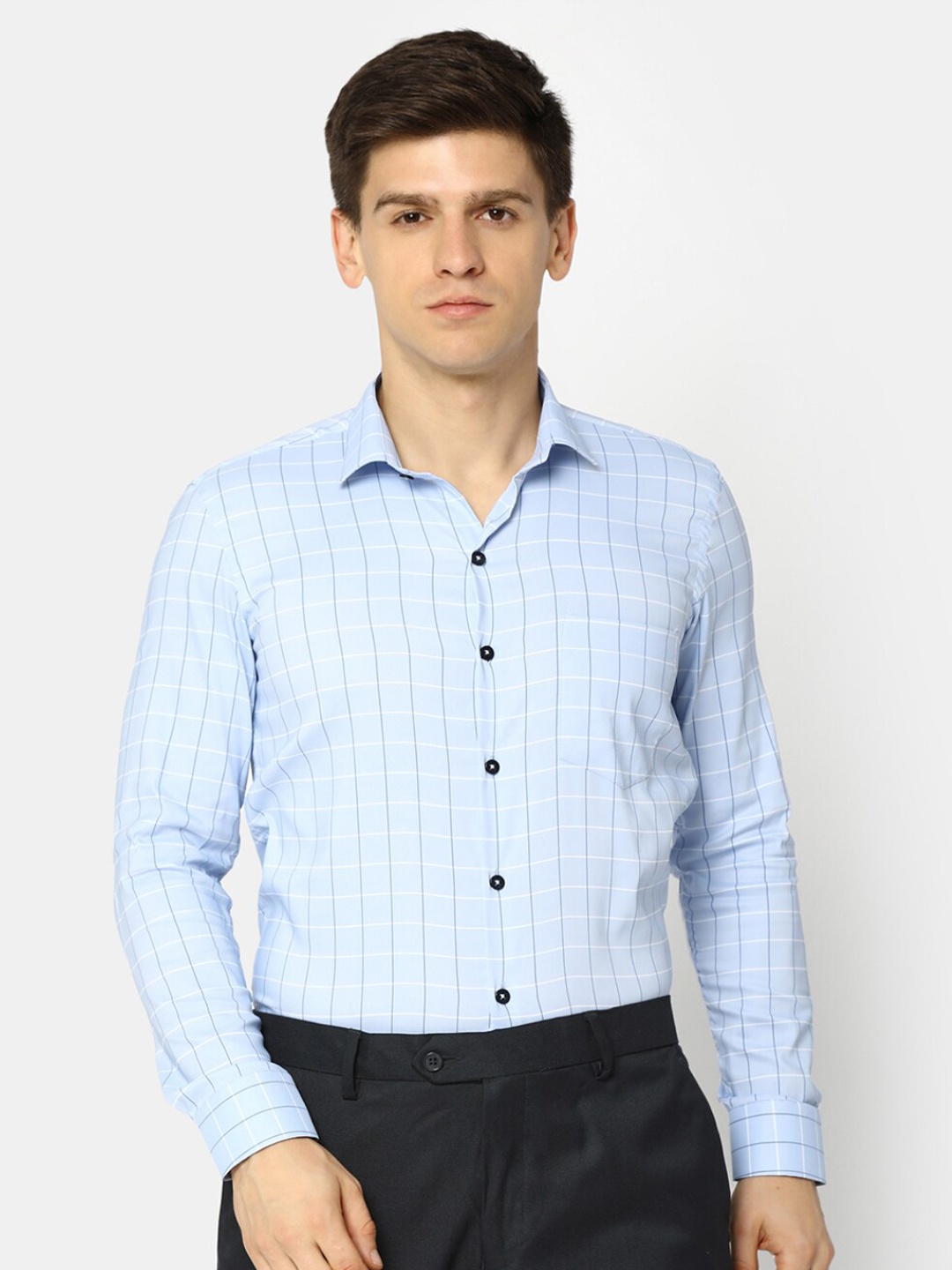 

J White by Vmart Grid Tattersall Checks Opaque Cotton Formal Shirt, Blue