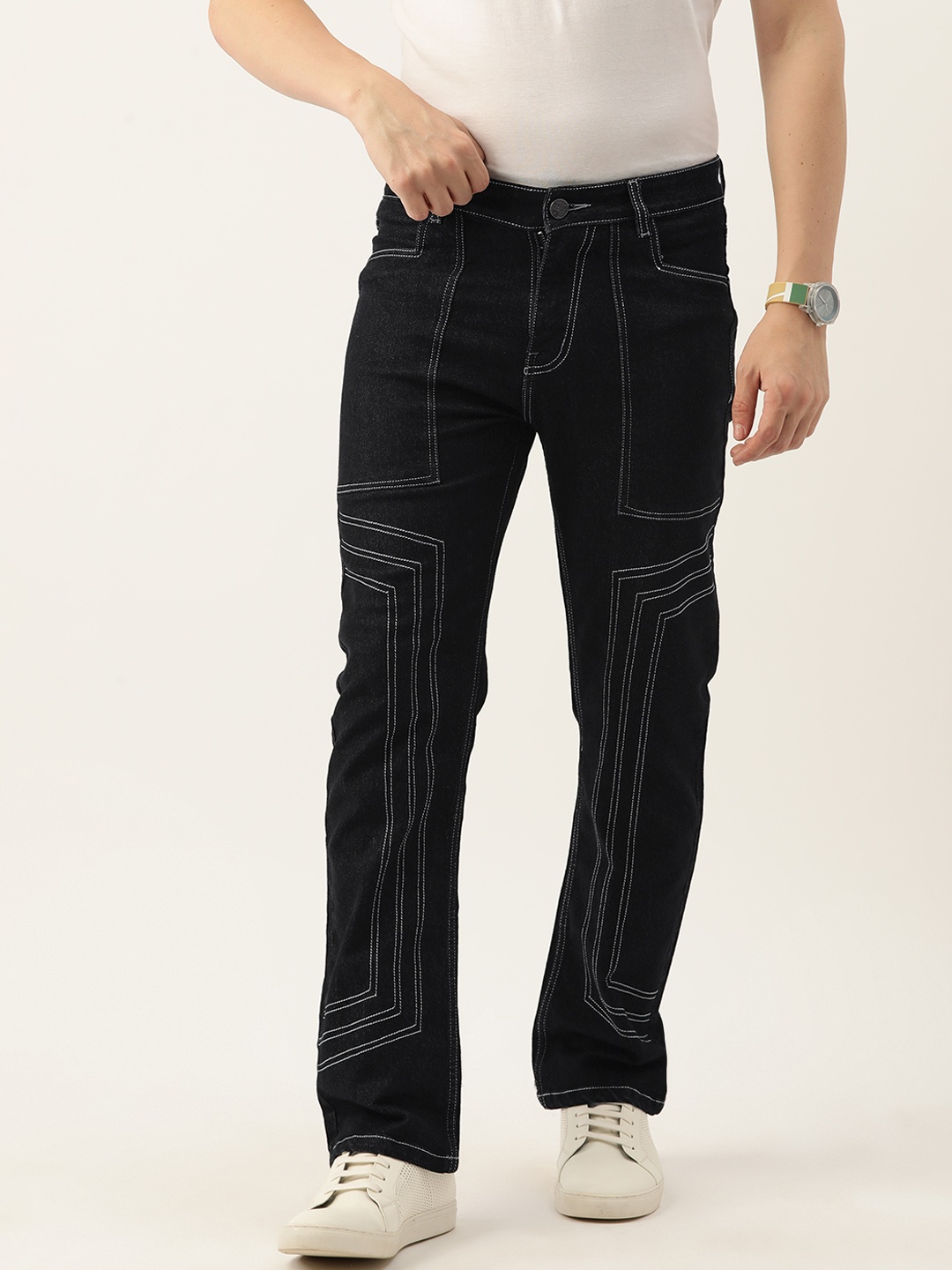 

PARIS HAMILTON Men Relaxed Fit Stretchable Jeans, Black