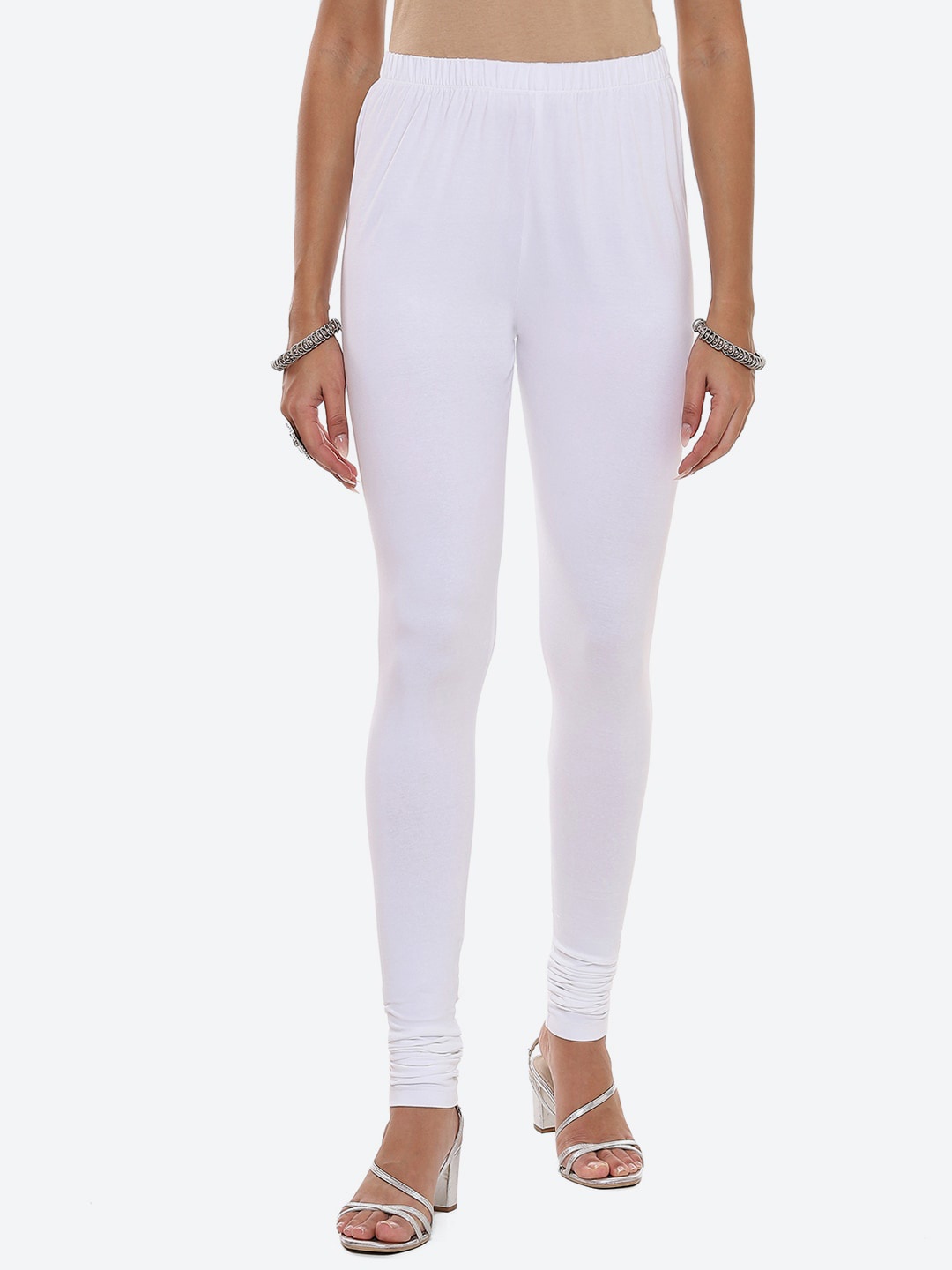 

2Bme Slim Fit Churidar Length Cotton Leggings, White