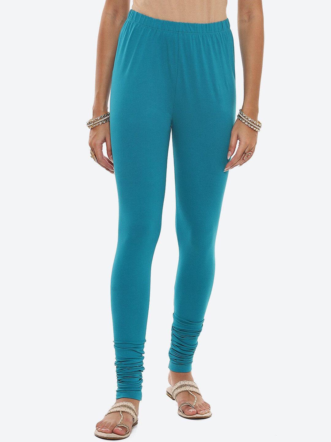 

2Bme Slim Fit Churidar Length Cotton Leggings, Teal