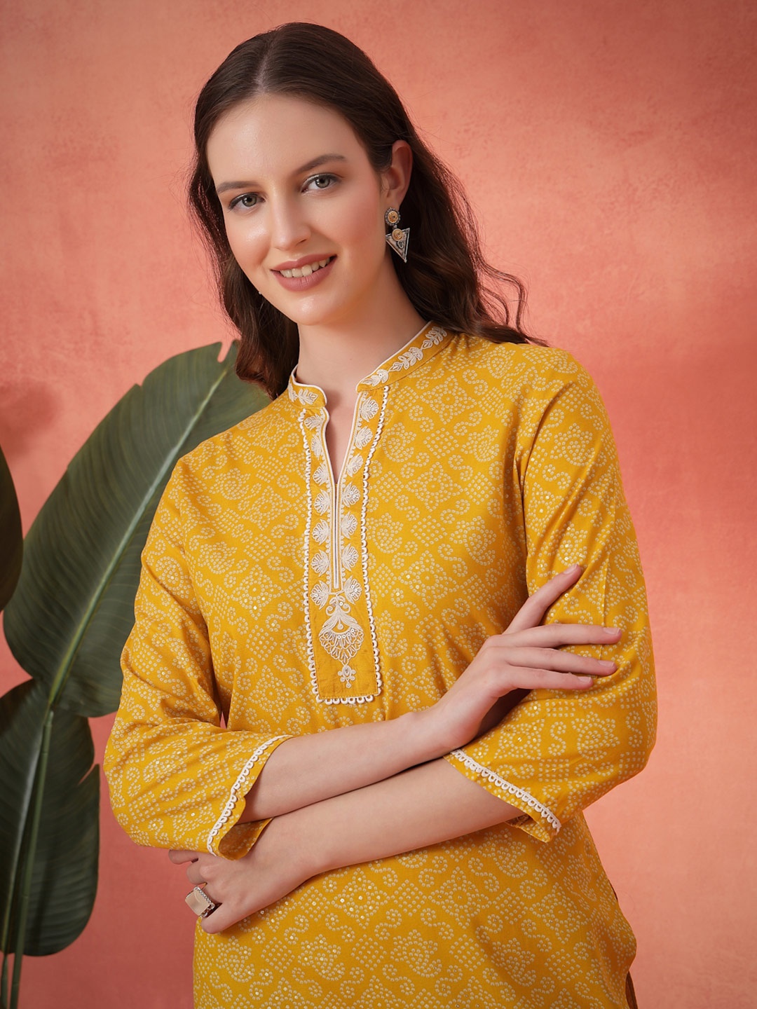 

Nayam By Lakshita Yellow Bandhani Printed Kurti