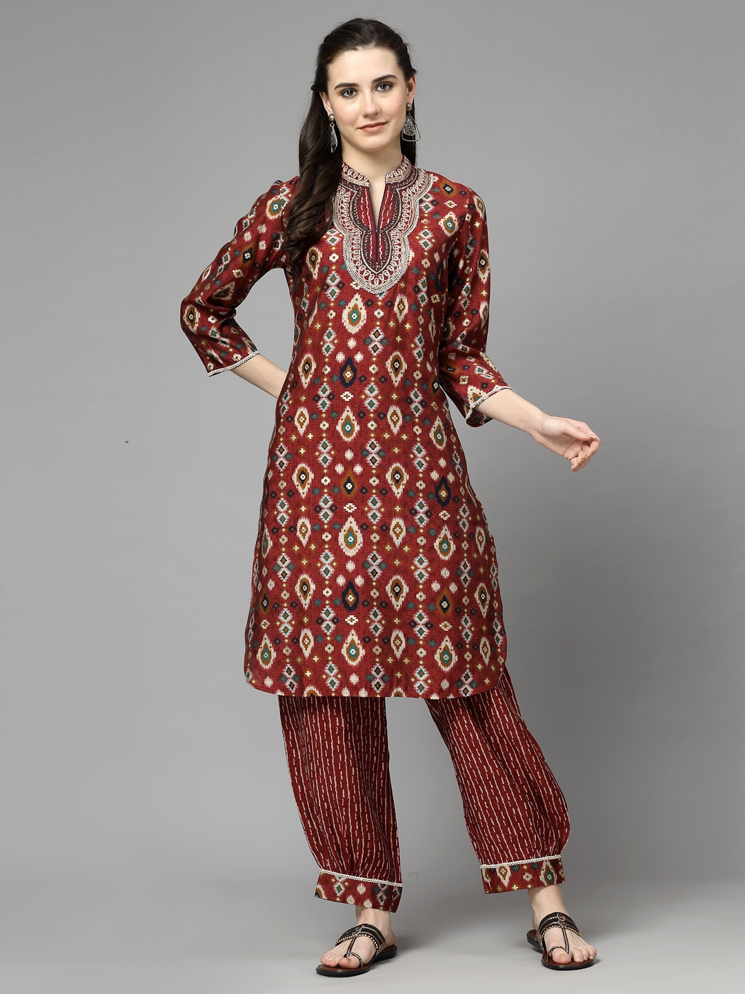 

Nayam By Lakshita Women Printed Regular Chanderi Cotton Kurta with Salwar, Maroon