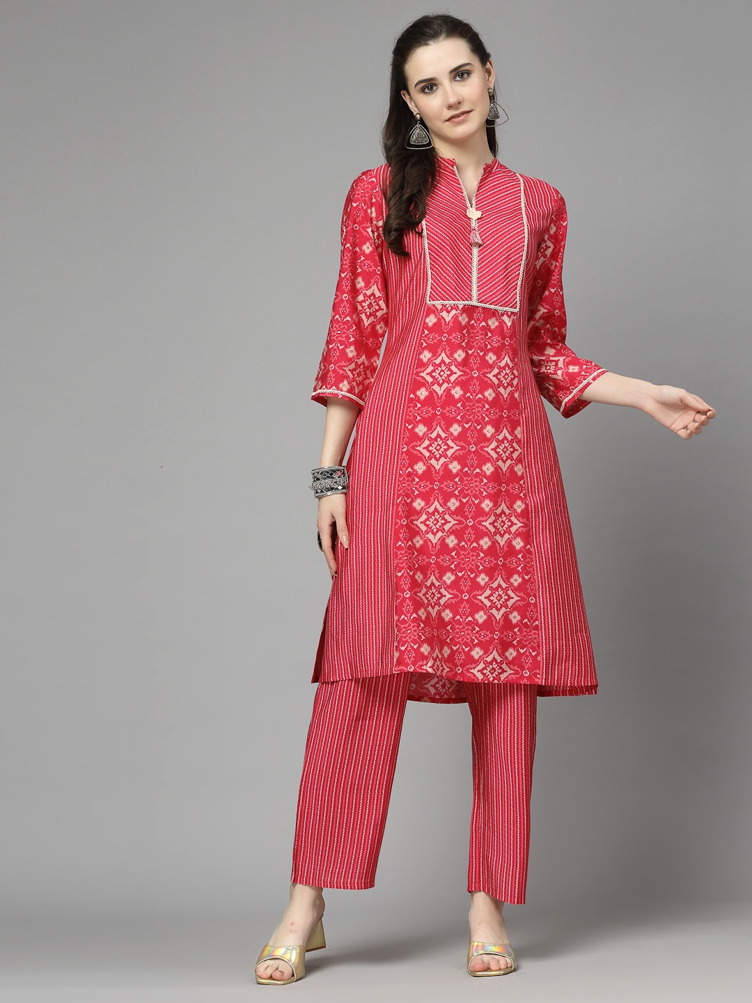 

Nayam By Lakshita Women Printed Regular Chanderi Cotton Kurta with Palazzos, Fuchsia