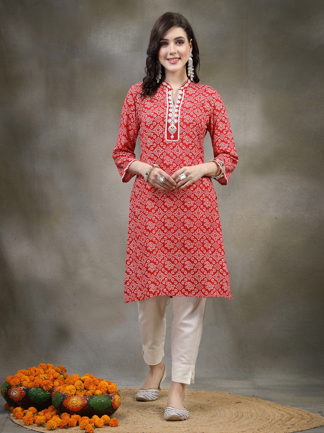 

Nayam By Lakshita Bandhani Embroidered Kurti, Red