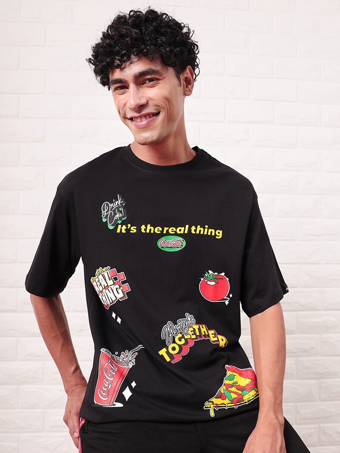 

Bewakoof Conversational Printed Pure Cotton Oversized T-shirt, Black