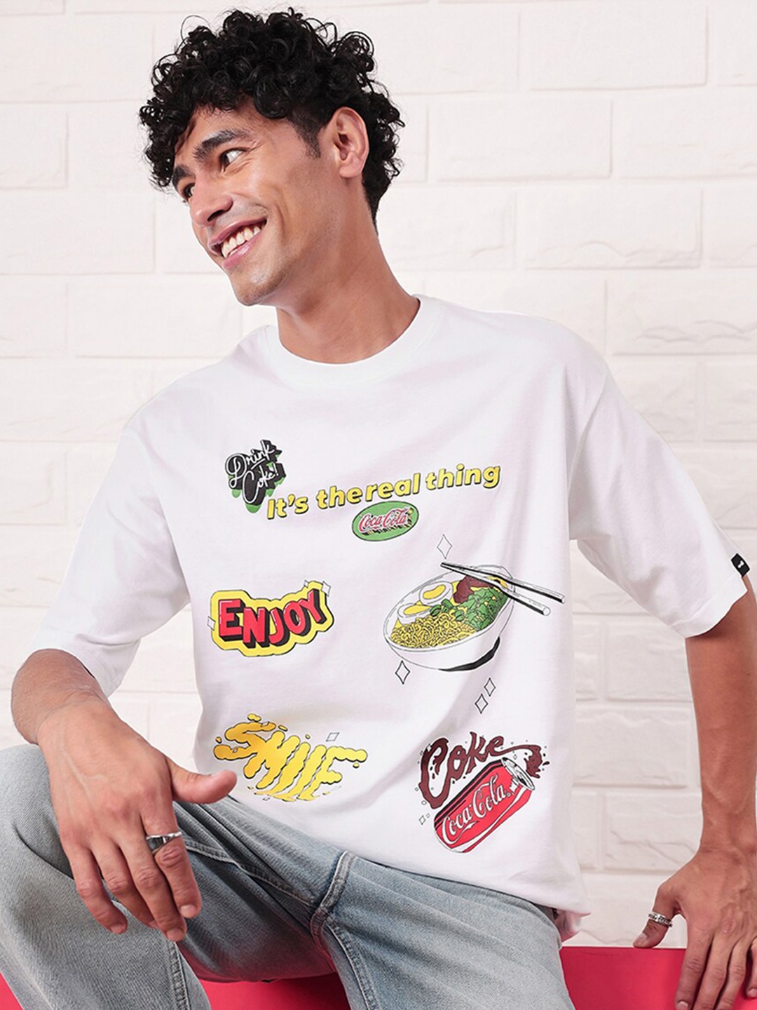 

Bewakoof Conversational Printed Pure Cotton Oversized T-shirt, White