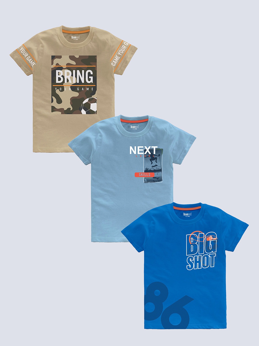 

BAESD Boys Pack Of 3 Typography Printed Pure Cotton T-shirt, Beige