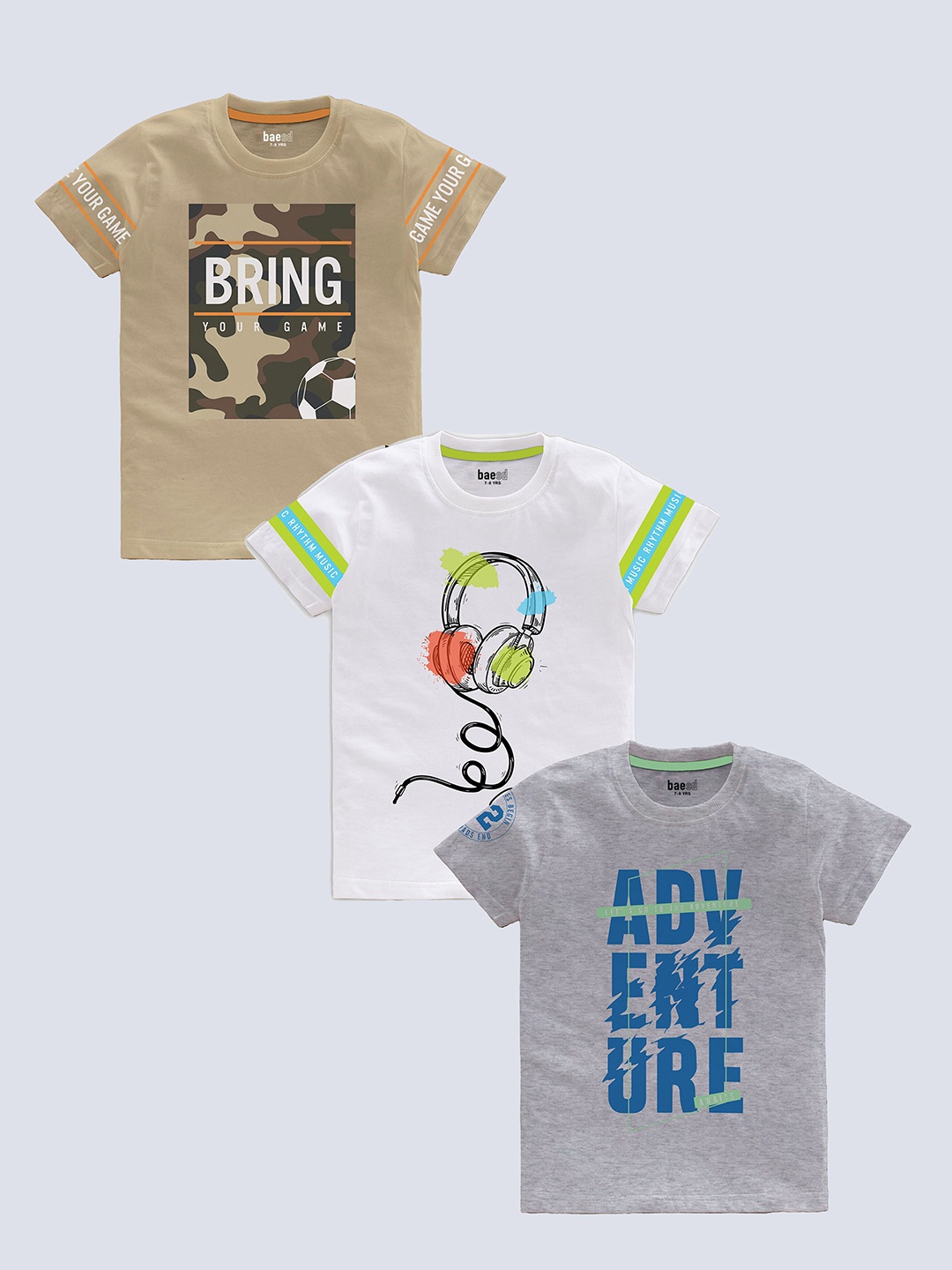 

BAESD Boys Pack Of 3 Typography Printed Pure Cotton T-shirt, Beige