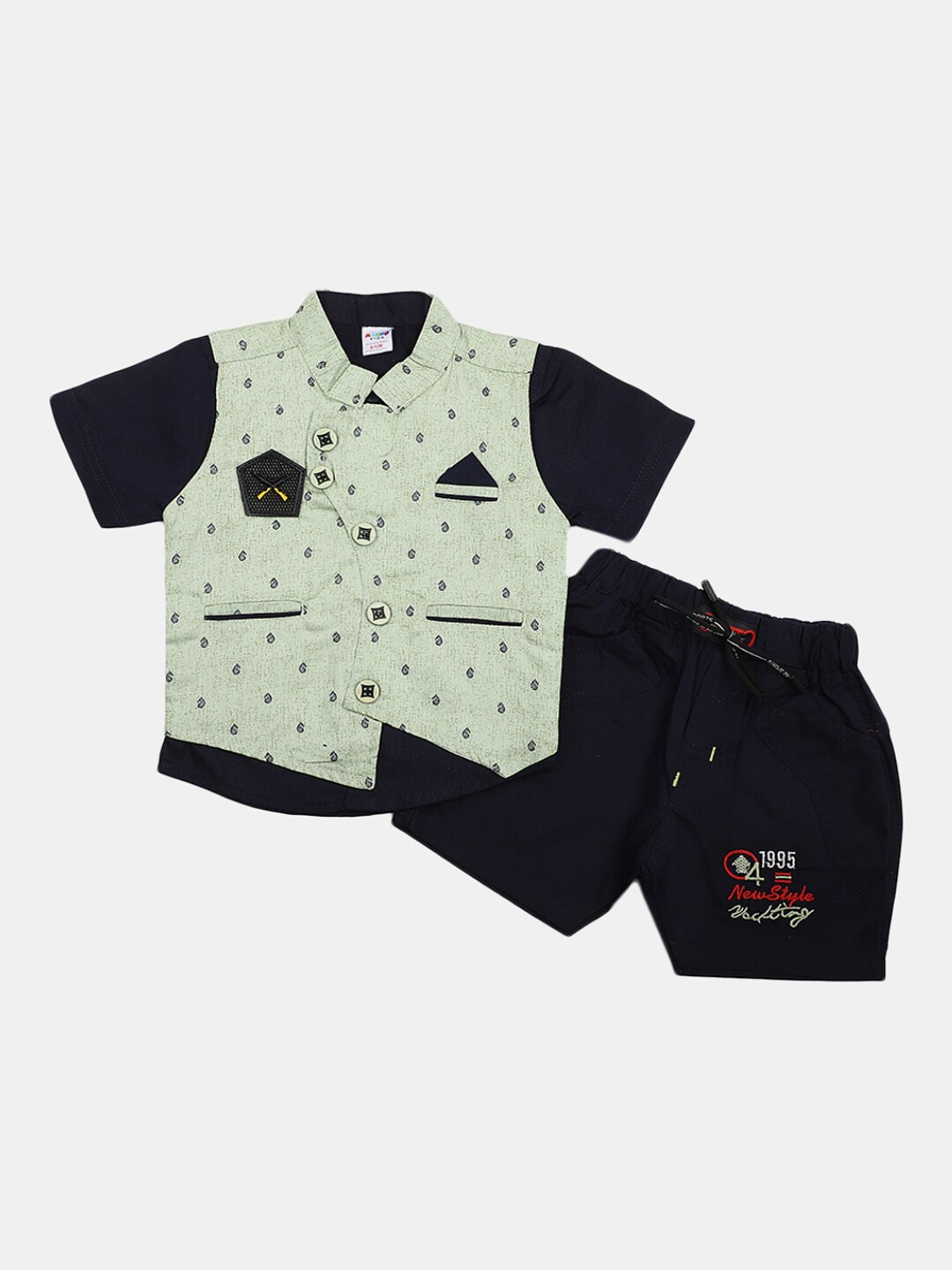 

V-Mart Infants Printed Pure Cotton Shirt With Shorts, Green
