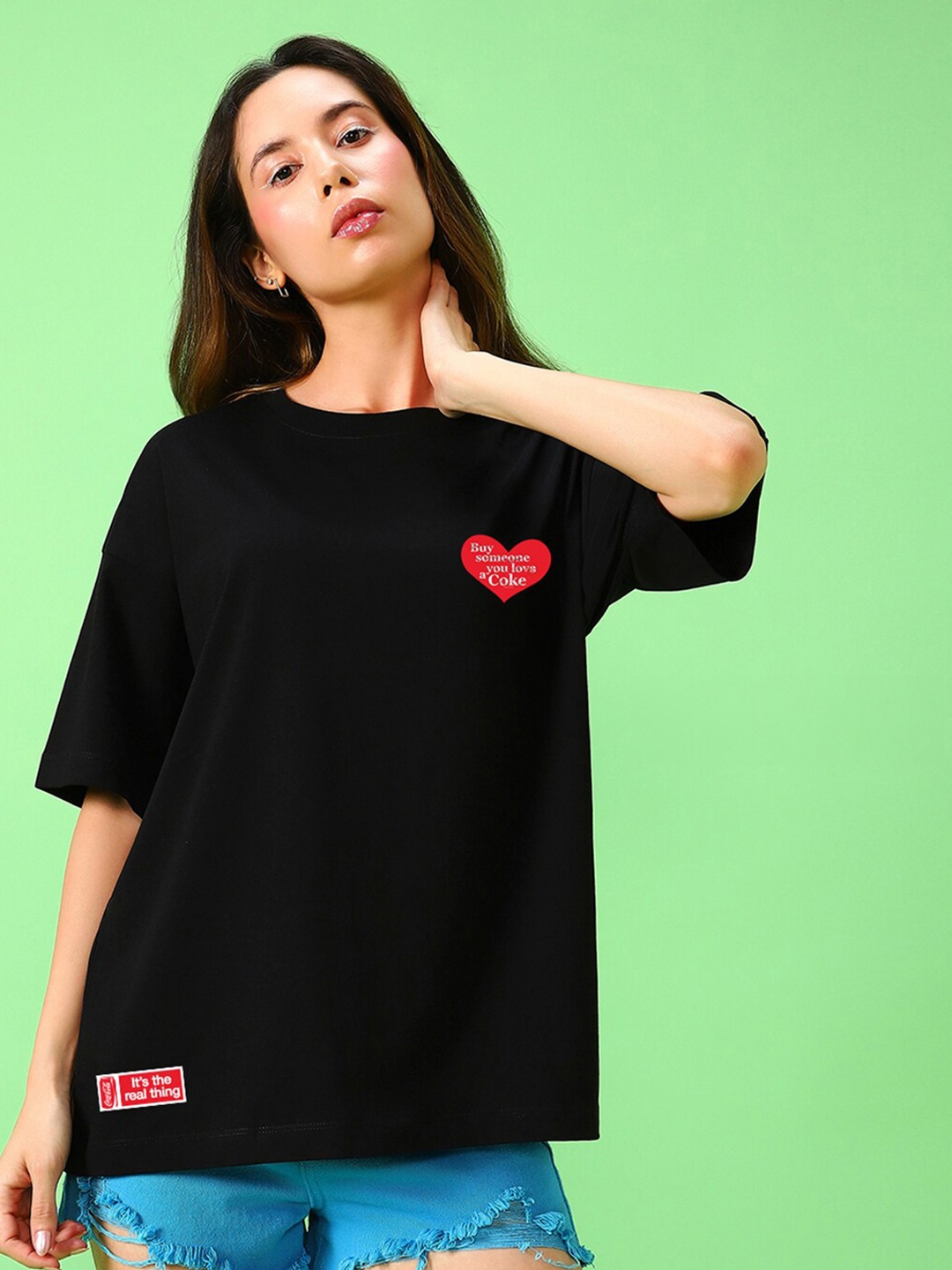 

Bewakoof Typographic Printed Pure Cotton Oversized T-shirt, Black