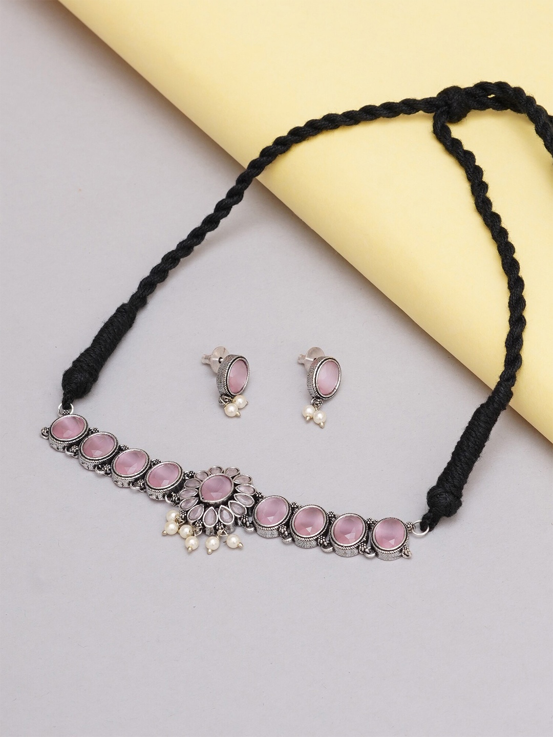 

Mali Fionna Silver-Plated Choker Necklace Set, Pink