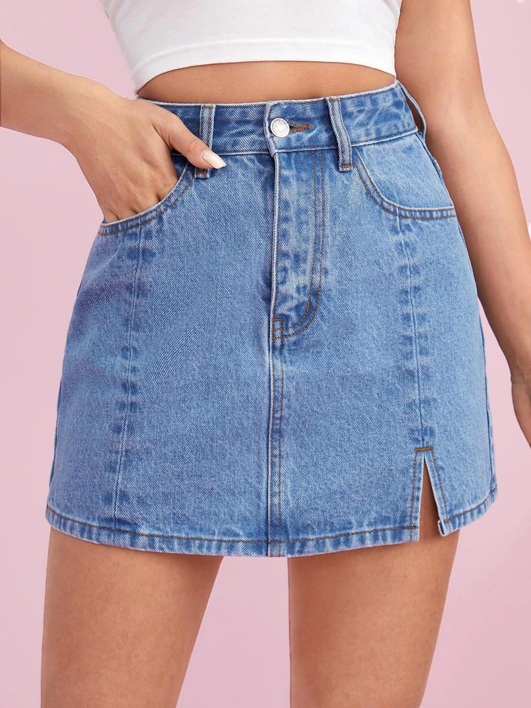 

Kotty Denim Straight Mini Skirt, Blue