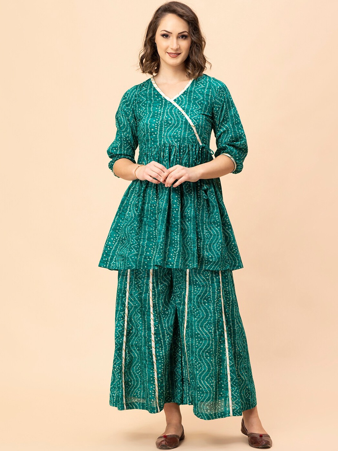 

MILU MADAN Printed Pure Cotton Top With Palazzo, Teal