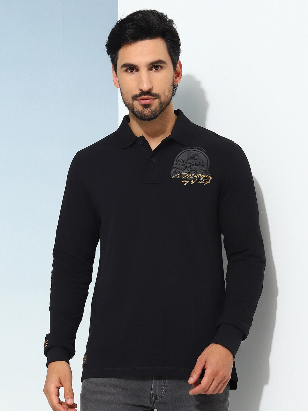 

Royal Enfield Polo Collar Long Sleeves T-shirt, Black