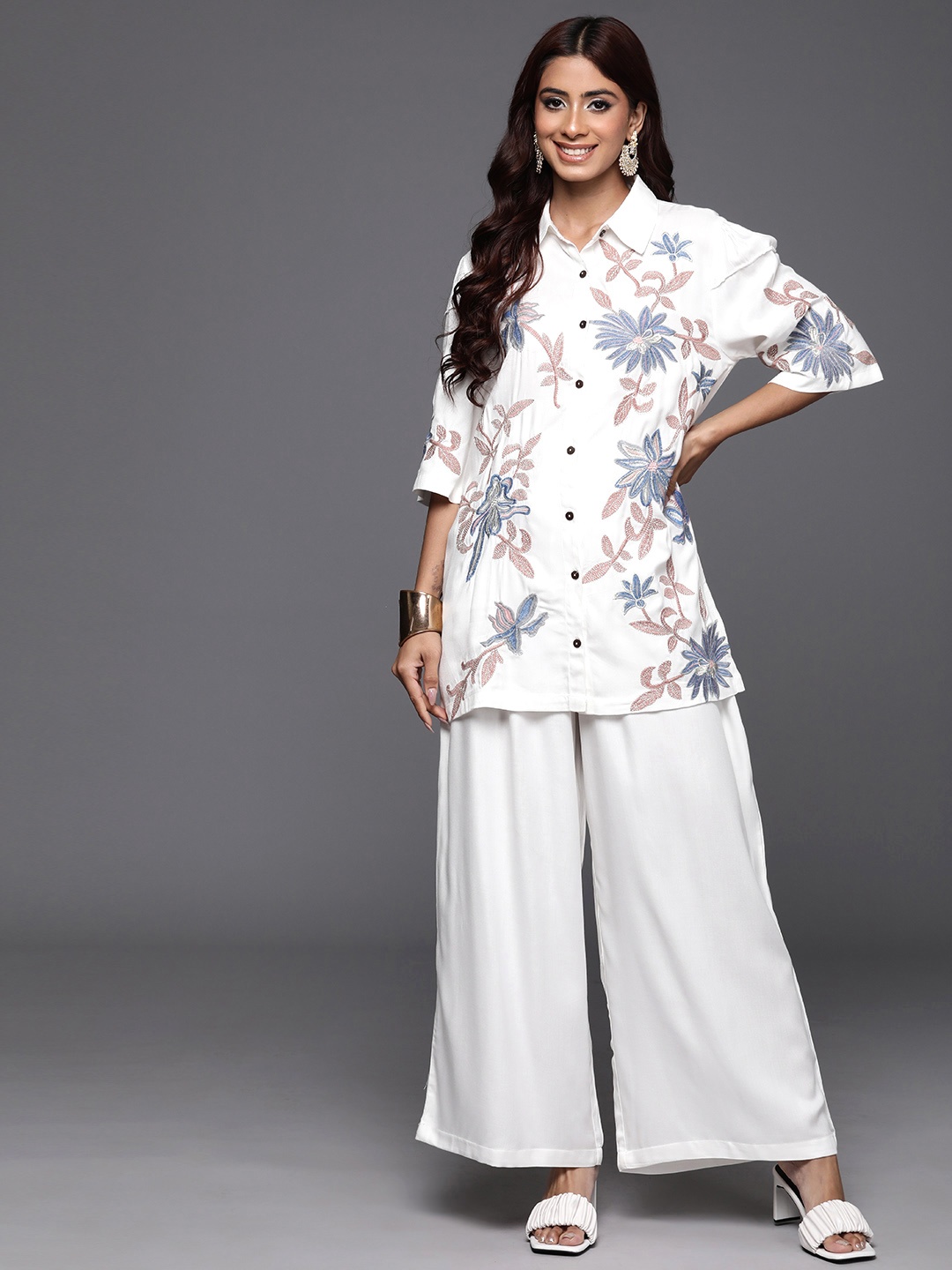 

Indo Era Women Embroidered Ethnic Co-Ords, White