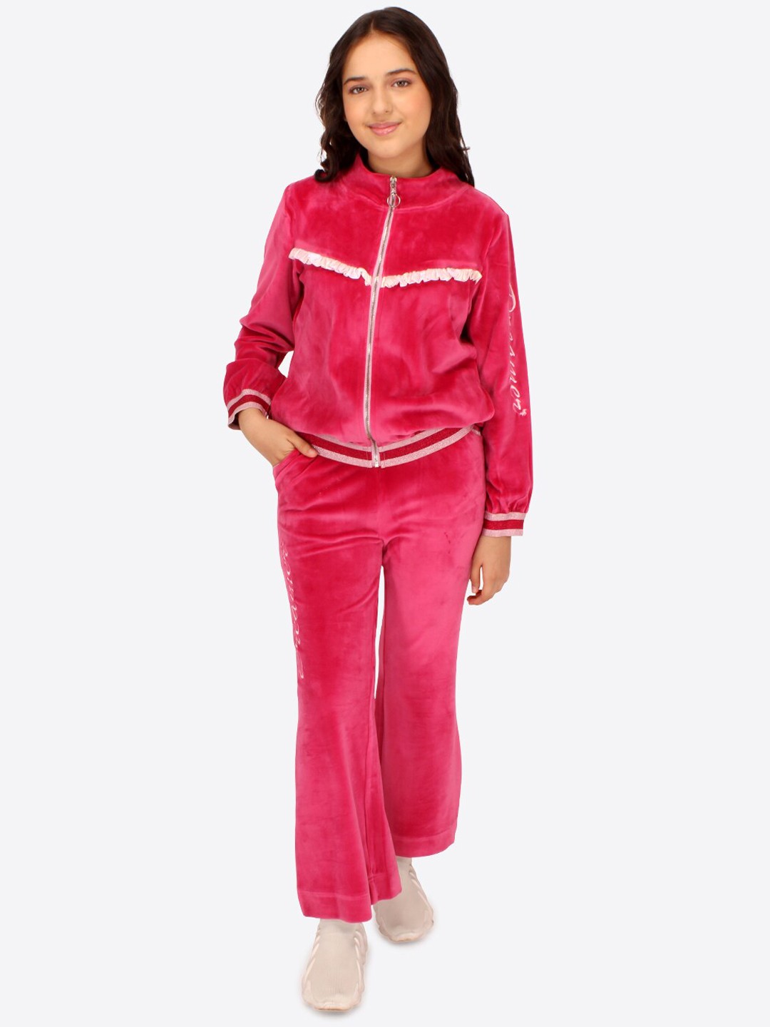 

CUTECUMBER Girls Printed Velour Tracksuits, Fuchsia