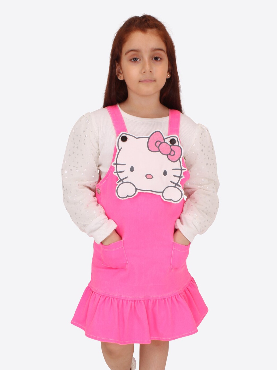 

CUTECUMBER Girls Applique Flounce Hem Pinafore Dress, Pink