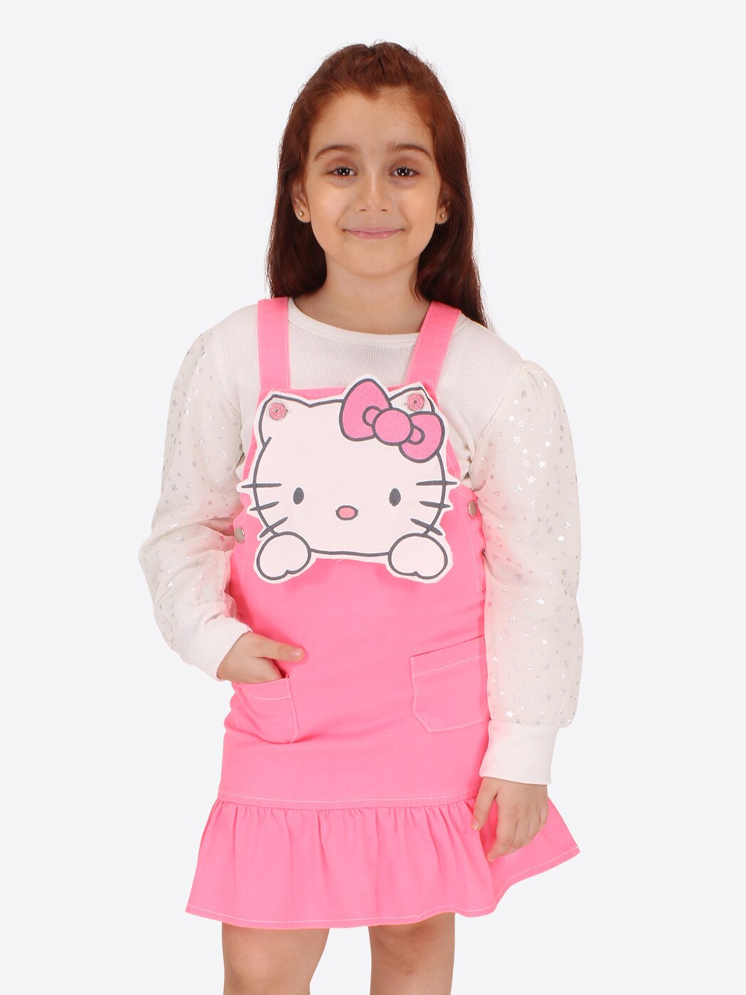 

CUTECUMBER Girls Applique Flounce Hem Pinafore Dress, Pink