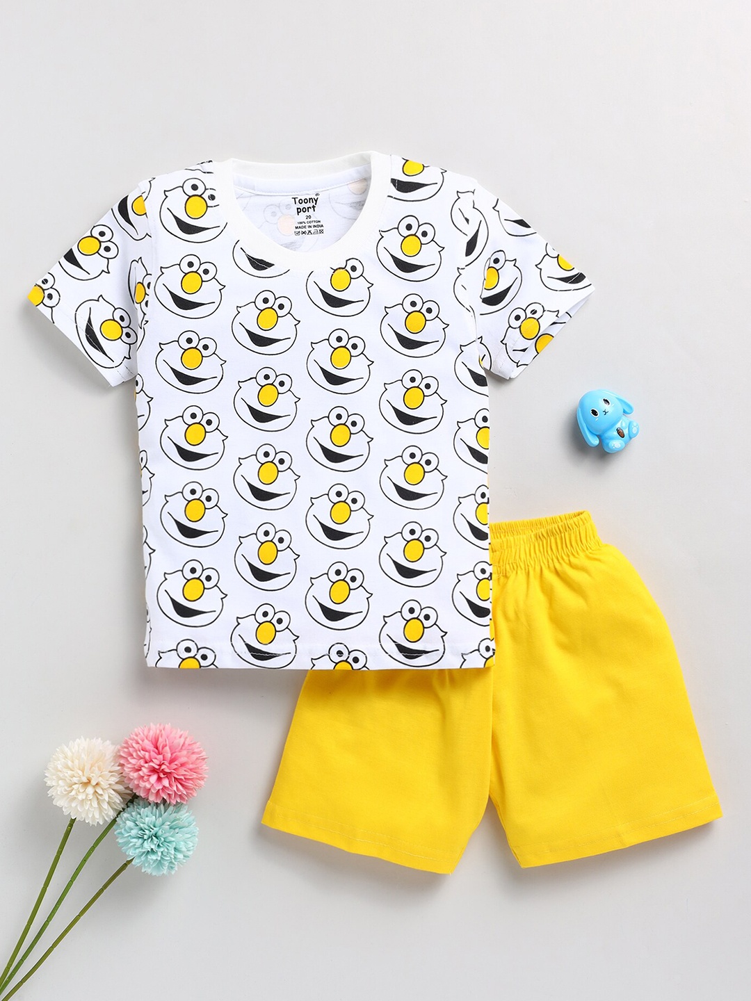 Toonyport Boys Printed Pure Cotton T-shirt With Shorts, White