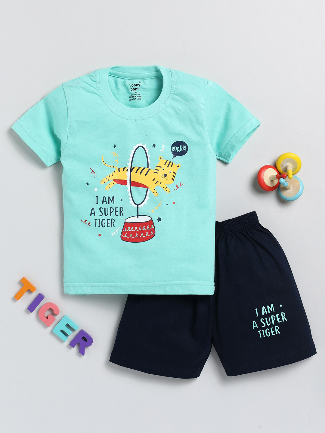 

Toonyport Boys Printed Pure Cotton T-shirt With Shorts, Blue