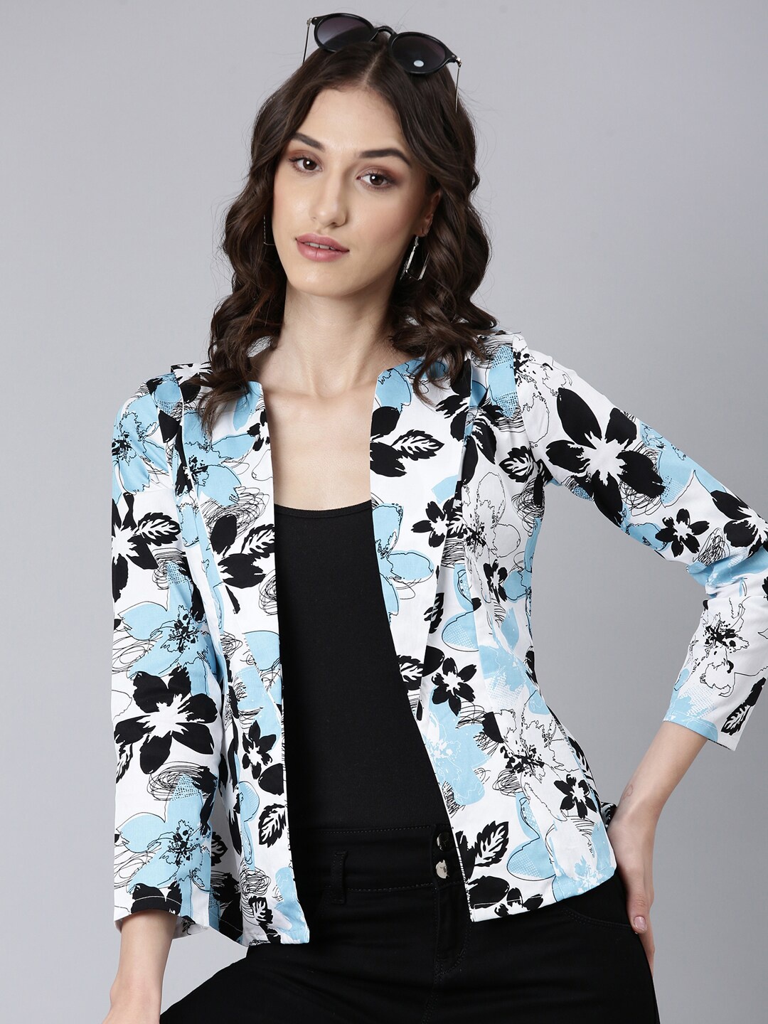 

SHOWOFF Floral Printed Cotton Slim Fit Single-Breasted Casual Blazer, Blue