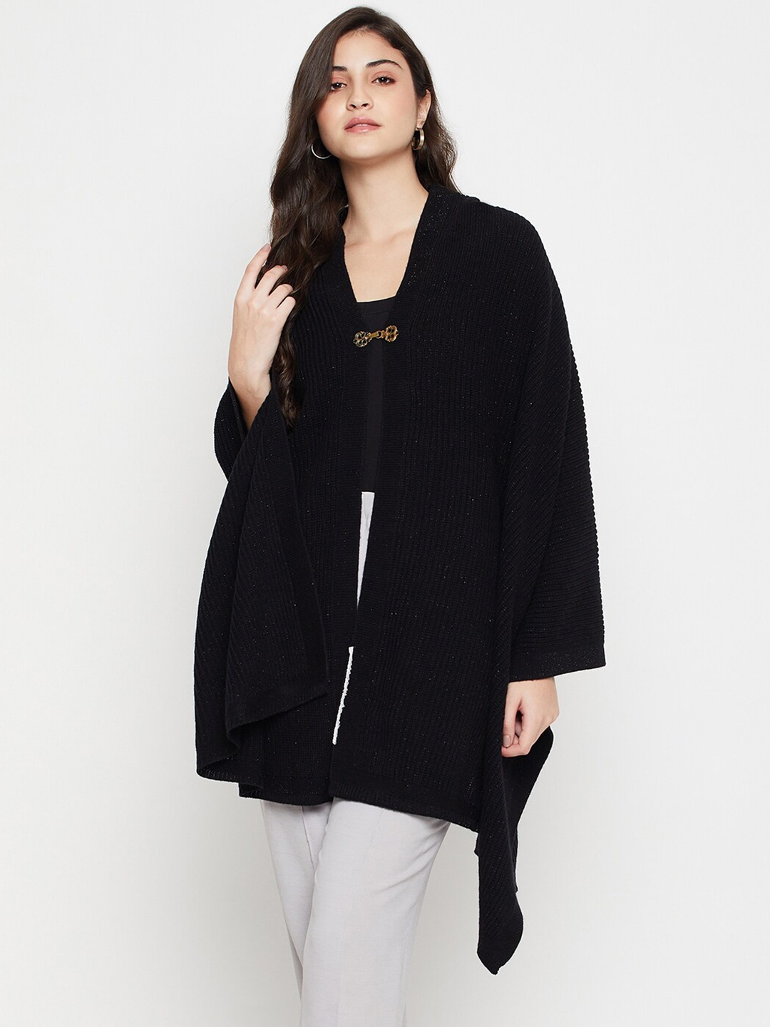 

Cantabil Open Front Acrylic Longline Shrug, Black