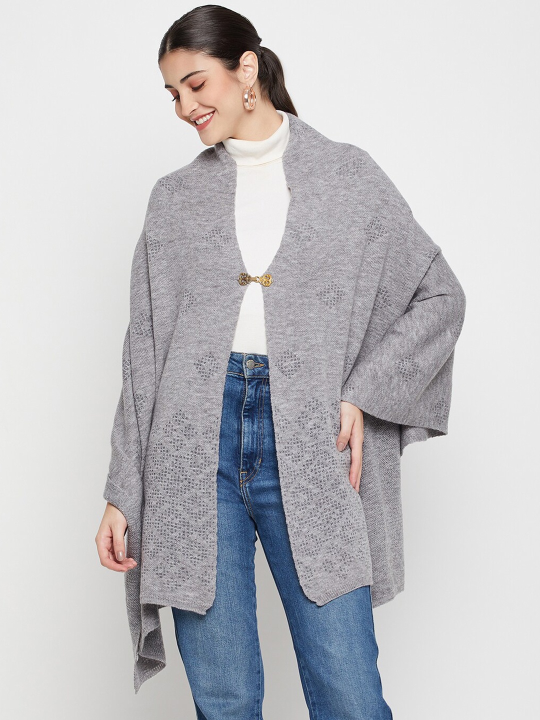 

Cantabil Self Design Longline Cape Jacket, Grey