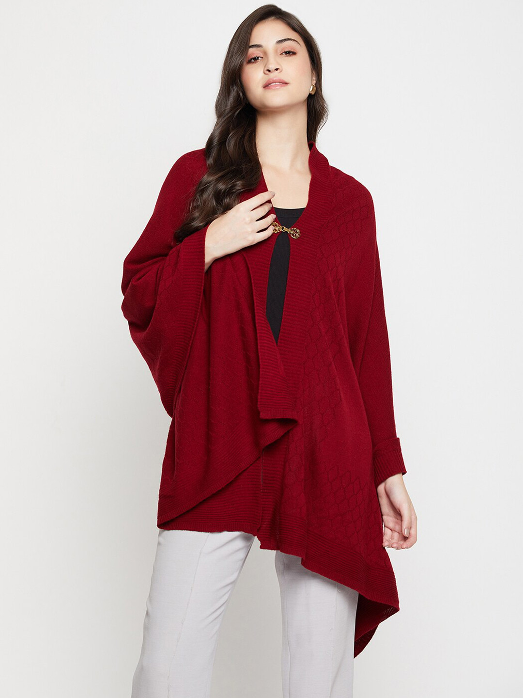 

Cantabil Self Design Acrylic Shrug, Maroon