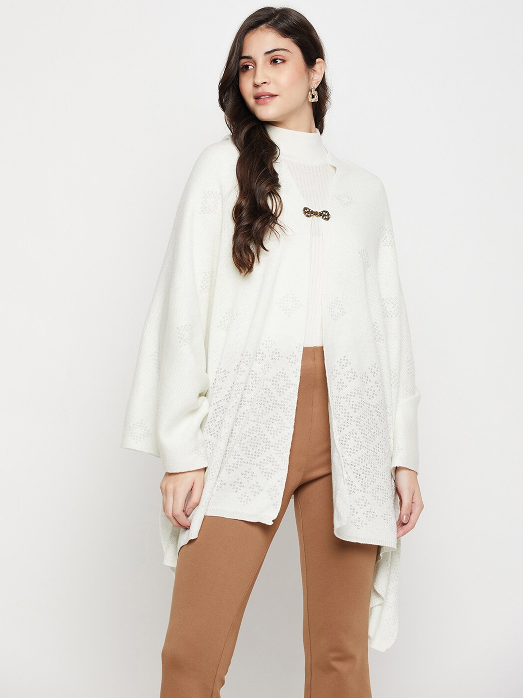 

Cantabil Self Design Open Front Shrug, Off white