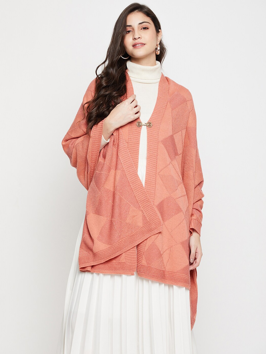 

Cantabil Women Self Design Open Front Shrug, Pink