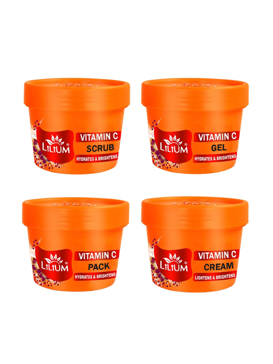 

Lilium Vitamin C Facial Scrub Gel Pack Cream Set for Hydration & Brightening - 100g Each, Orange