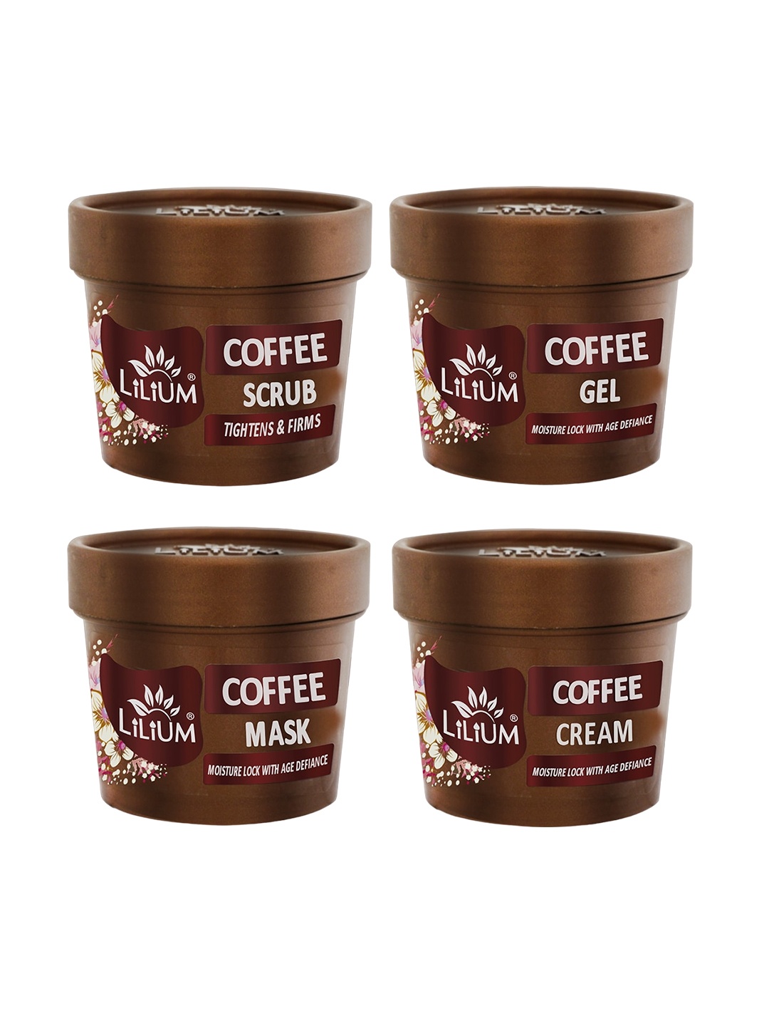 

Lilium Coffee Scrub Gel Mask Cream Set for Moisture Lock Age Defiance - 100g Each, Brown