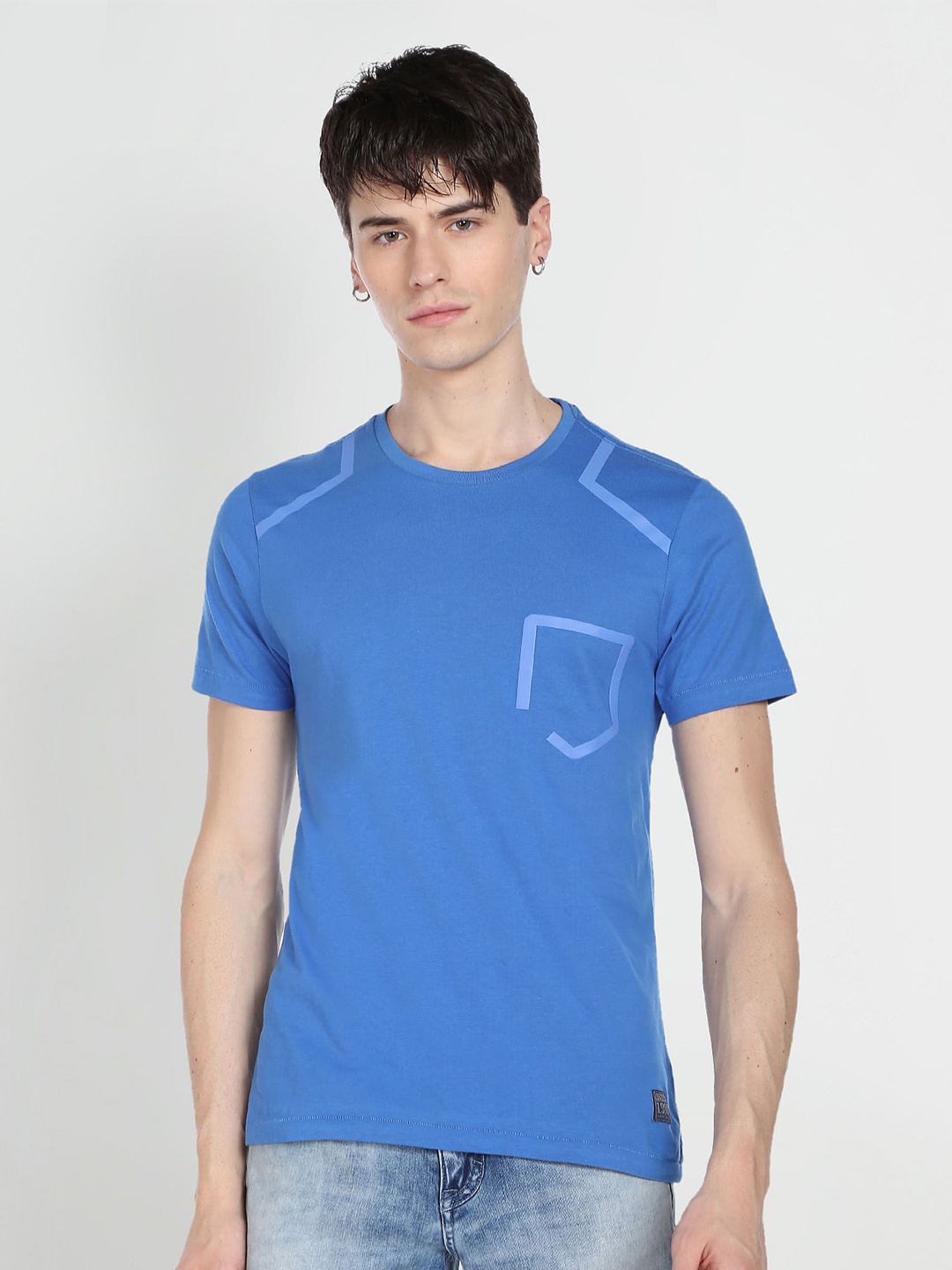 

Flying Machine Round Neck Cotton T-shirt, Blue