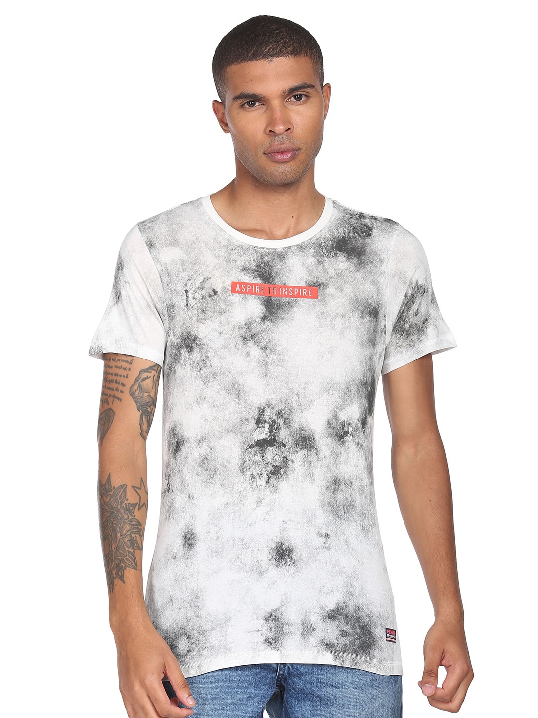 

Flying Machine Abstract Printed Round Neck Short Sleeves Cotton T-shirt, Grey