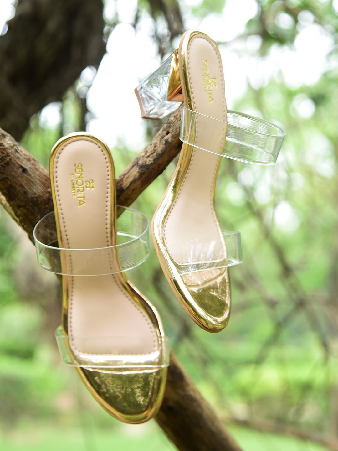 

Liberty Open Toe Block Heels, Gold